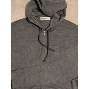 Icebreaker Full Zip Hoodie Men’s Grey Merino Wool Medium Lightweight Mens